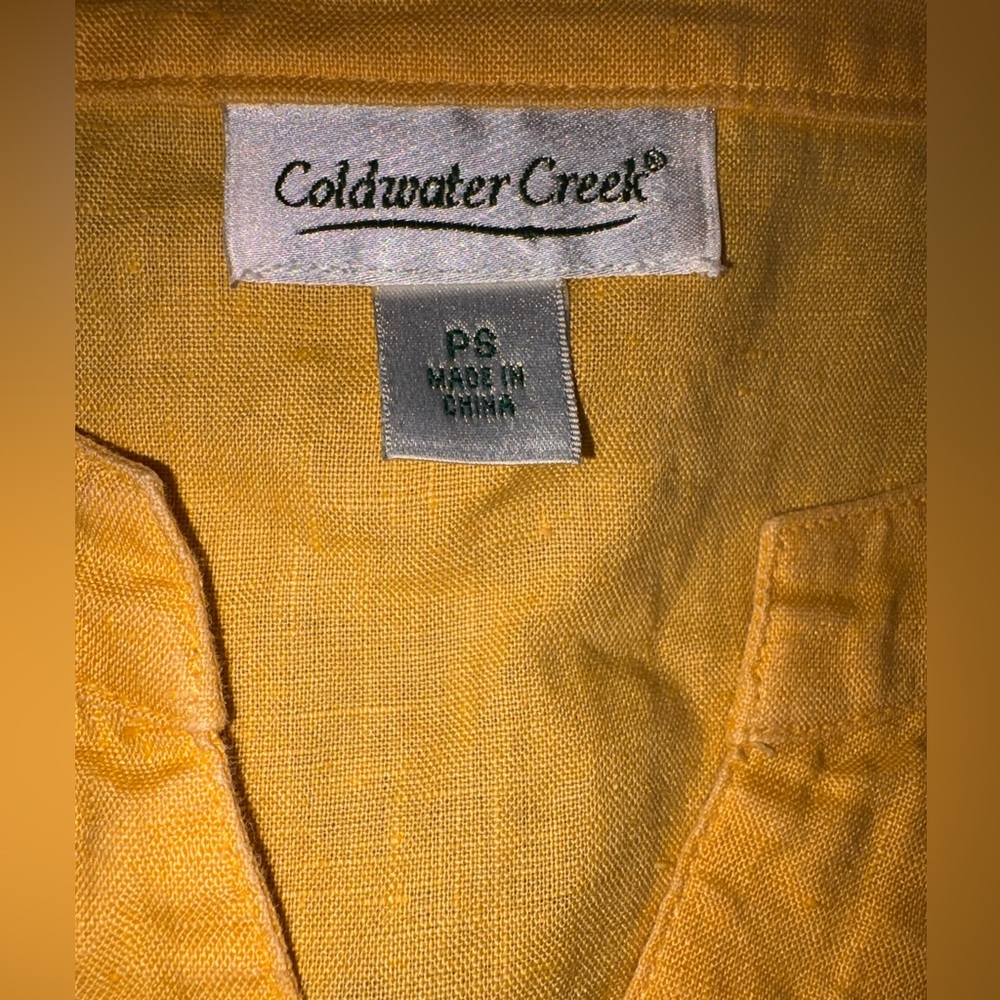 Coldwater Creek 100% Linen Tunic Top Yellow Petite Small PS Pocket Lightweight - Picture 8 of 12
